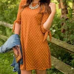 Burnt orange polkadot flare dress M Betseys boutique shop